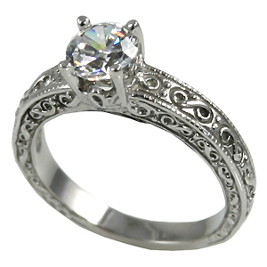1Ct 14k Gold Antique CZ Cubic Zirconia Engagement Ring - Product Image