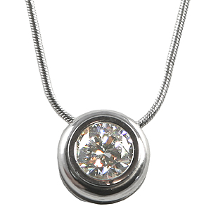 Solid 14k Gold CZ Cubic Zirconia in Bezel Slide Necklace w/ Snake Chain Necklace