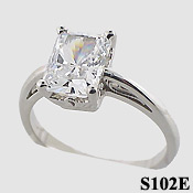 Sterling Silver  Emerald Cut Antique/Scroll Solitaire CZ Cubic Zirconia Ring