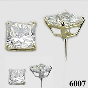 Solid 14k Gold Princess Cut CZ Cubic Zirconia Earrings - Product Image