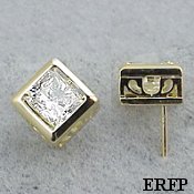 Solid 14k Gold Princess Cut Filigree Bezel CZ Cubic Zirconia Earrings - Product Image