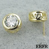 Solid 14k Gold Filigree Bezel CZ Cubic Zirconia Earrings - Product Image