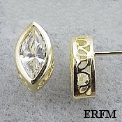 Solid 14k Gold Marquis Cut Filigree Bezel CZ Cubic Zirconia Earrings - Product Image