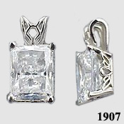 14k Gold Emerald Cut Antique/Scroll Style CZ Cubic Zirconia Pendant