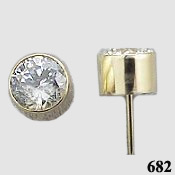14k Gold Tube Bezel Round Brilliant CZ Cubic Zirconia Earrings