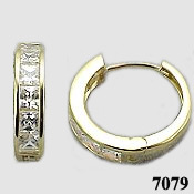 14k Gold Huggie style 1.5 ct Princess CZ Cubic Zirconia Hinged Hoop Earrings - Product Image