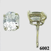 Solid 14k Gold 2 Carat Oval Cut CZ Cubic Zirconia Earrings - Product Image