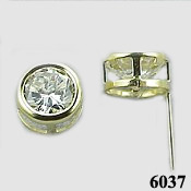 Solid 14k Gold Round Bezel CZ Cubic Zirconia Earrings - Product Image