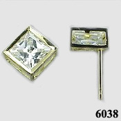 Solid 14k Gold Princess Bezel CZ Cubic Zirconia Earrings - Product Image