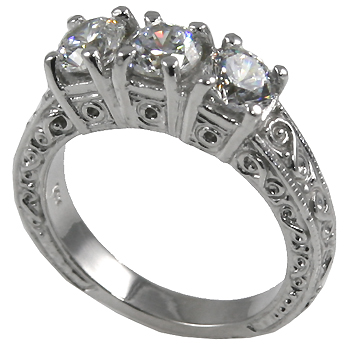14k Gold 3 Stone Antique Anniversary CZ Cubic Zirconia Ring