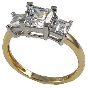 14k Gold Cubic Zirconia 3 Stone Princess Cut Anniversary Ring