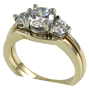 14k Gold Cubic Zirconia CZ 3 stone wedding set Ring Band 14k Gold Cubic Zirconia CZ 3 stone wedding set Ring Band - Product Image