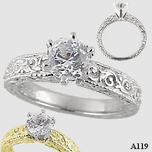 Platinum Antique/Victorian Cubic Zirconia Engagement Ring Platinum Antique/Victorian Cubic Zirconia Engagement Ring - Product Image