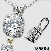 14k Gold Russian CZ Cubic Zirconia Scroll Pendant w/ Chain Pendant Necklace