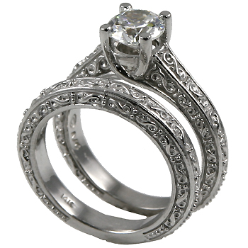 14k Gold Antique style Wedding Set CZ Cubic Zirconia Ring 14k Gold Antique style Wedding Set CZ Cubic Zirconia Ring - Product Image
