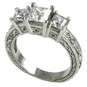 Sterling Silver 2 ctw 3 Stone Princess Antique/Deco Ring