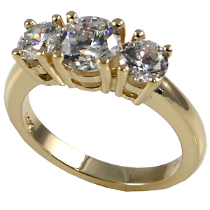 14k Gold 3 Stone CZ/Cubic Zirconia Anniversary Ring - SOLID 14k Gold!