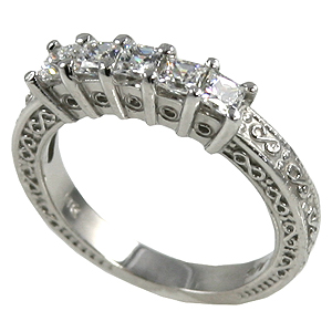 14k Gold 1 ctw Princess Antique Wedding/Anniversary CZ Band Ring