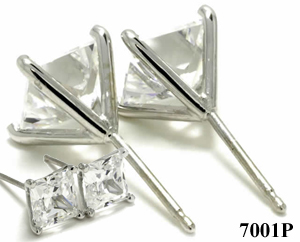 14k Gold 4 Prong Princess Cut Russian CZ Cubic Zirconia Stud Earrings - Product Image