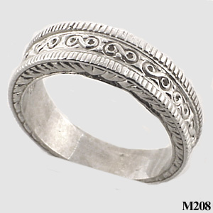 Sterling Silver Mens Antique Fancy Wedding Band
