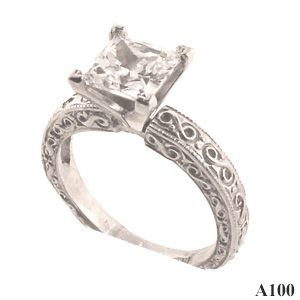 Sterling Silver~Antique Style Fancy Engagement Ring