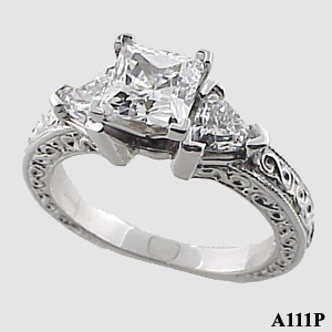 Sterling Silver Antique/Deco Princess Trillions Cubic Zirconia ring