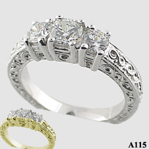 Sterling Silver 3 stone antique ring 1 ctw CZ Cubic Zirconia Ring Sterling Silver 3 stone antique ring 1 ctw CZ Cubic Zirconia Ring