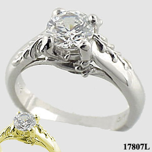Sterling Silver Antique/Floral Solitaire CZ Cubic Zirconia Ring