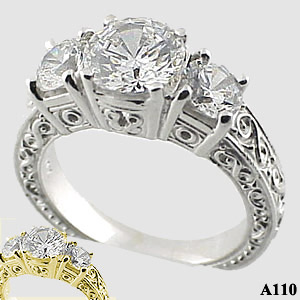 Sterling Silver 2.5ctw 3 Stone Antique/Deco Cubic Zirconia Ring