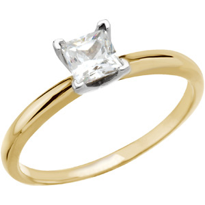 14k Gold Russian CZ Solitaire Princess Engagement Ring Solid 14k Gold
