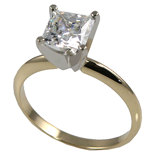 14k Gold Russian CZ Princess Solitaire/Engagement Ring