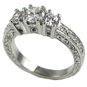 14k Gold 1ctw 3Stone Antique Wedding Band Cubic Zirconia Ring 14k Gold 1ctw 3Stone Antique Wedding Band Cubic Zirconia Ring - Product Image