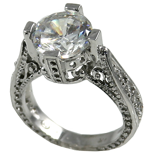 Sterling Silver 3ct Fancy Antique/Victorian CZ Cubic Zirconia Ring - Product Image