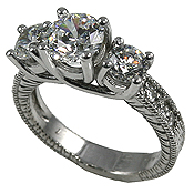 Sterling Silver 2.3 ctw 3 Stone Antique CZ Cubic Zirconia Ring Sterling Silver 2.3 ctw 3 Stone Antique CZ Cubic Zirconia Ring