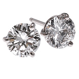 Sterling Silver 3 Prong Russian CZ Cubic Zirconia Stud Earrings - Product Image