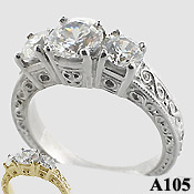 Sterling Silver 2 ctw 3 Stone Antique/Deco CZ Cubic Zirconia Ring - Product Image