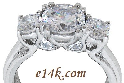Sterling Silver Round Brilliant Cut Russian CZ Three Stone Engagement Ring &amp; Wedding Band Euro Shank