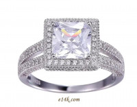 Sterling Silver Halo Style 2.75 cttw Princess & Pave Set Pinpoint Round CZ Cubic Zirconia Engagement Ring - Product Image