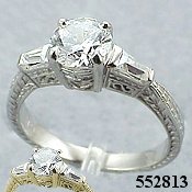 14k Gold Antique Round/Baguette CZ Cubic Zirconia Ring