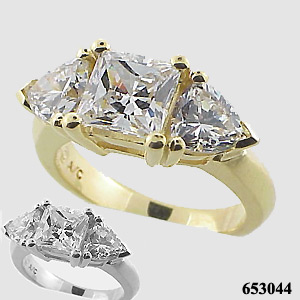 14k White Gold 3 Carat Princess/Trillion CZ Cubic Zirconia Ring