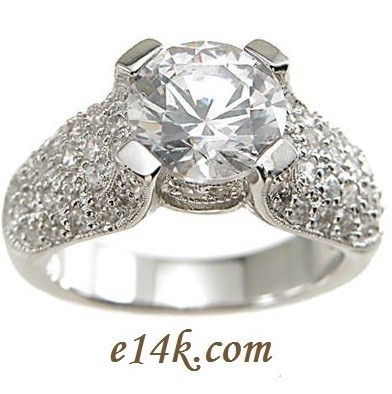 HUGE 3.50ct Center CZ Sterling Silver Antique Style Cubic Zirconia Pave' Set Ring 