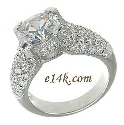 HUGE 3.50ct Center CZ Sterling Silver Antique Style Cubic Zirconia Pave' Set Ring 