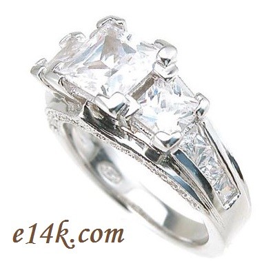 Sterling Silver Princess Cut 5ct Three Stone CZ Engagement Ring Channel Set Accent Stones