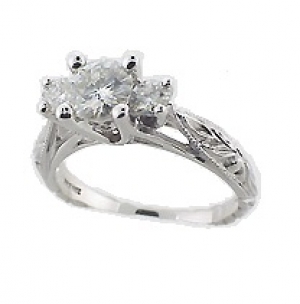 Platinum Dainty Antique Scuplture Style CZ Cubic Zirconia 3 Stone Ring