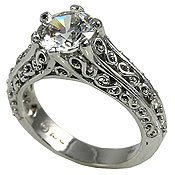 Platinum Antique/Filigree Solitaire CZ Cubic Zirconia Ring