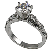 Platinum Lotus Crest Antique Wedding/Engagement Cubic Zirconia Rings