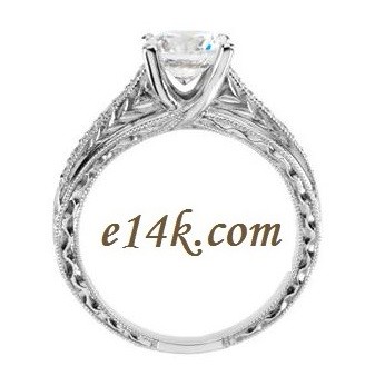 Solid 14k Gold 1ct Round Brilliant CZ Antique Style Hand Carved Engagement Ring   