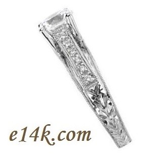 Solid 14k Gold 1ct Round Brilliant CZ Antique Style Hand Carved Engagement Ring   