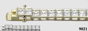 Solid 14k Gold 6 Carat Princess Cut CZ Cubic Zirconia Tennis Bracelet
