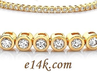 Solid 14k Gold 8 Carat Round Brilliant Cut Cubic Zirconia Bezel Set CZ Tennis Bracelet - Product Image